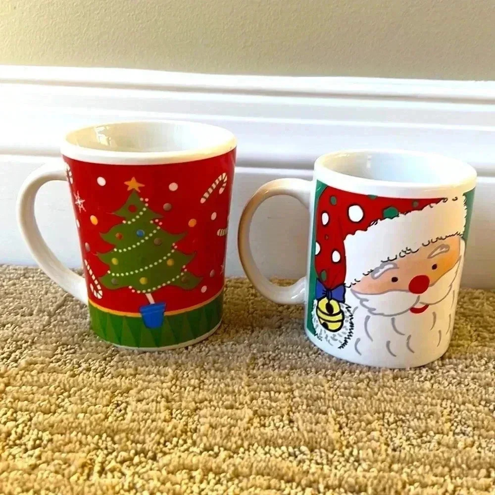 2 Vintage Style Christmas Coffee Mugs